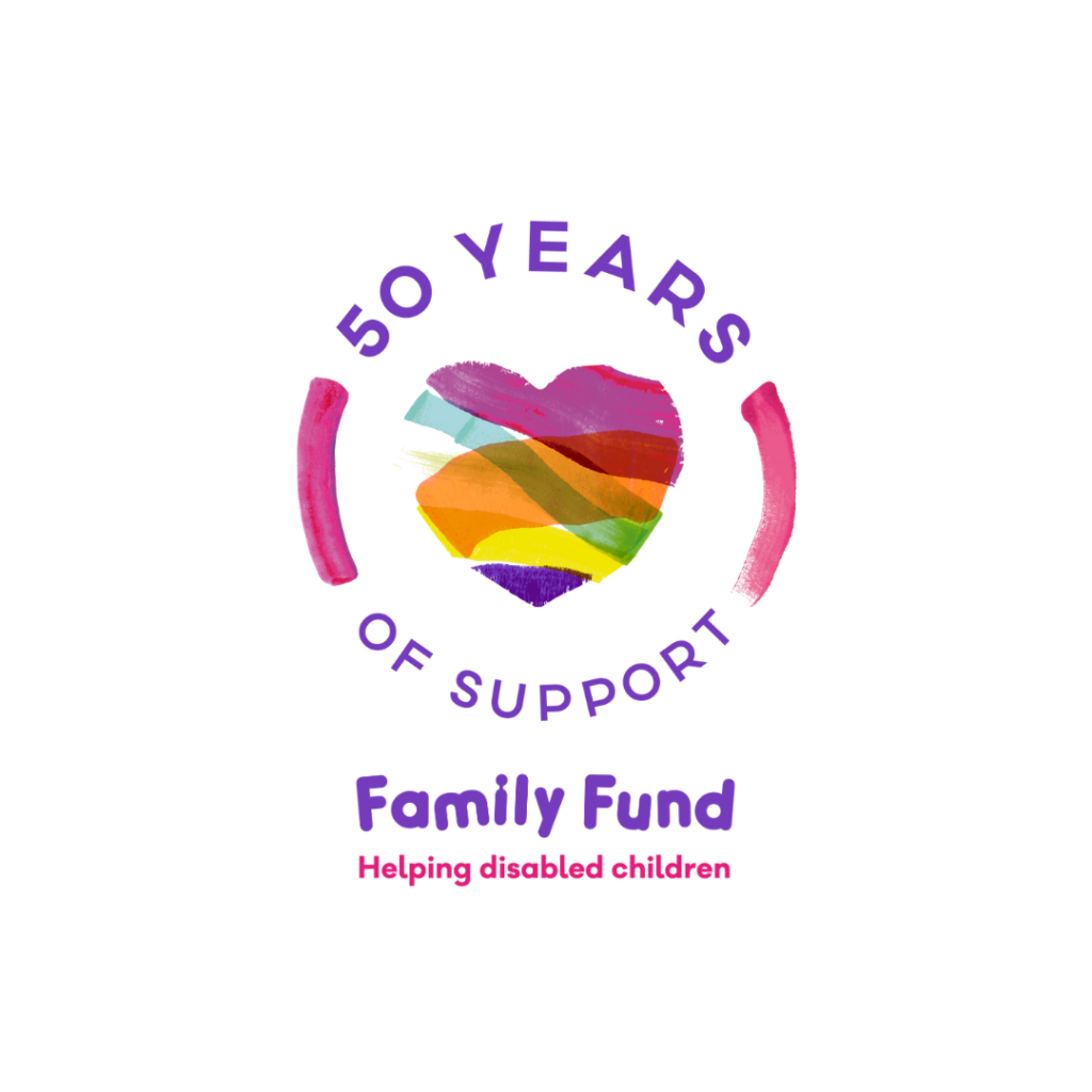 Family Fund's heart logo with text around it that says '50 years of support'