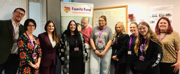 Left to right: Andrew Harper, Director of Partnerships, Public Affairs and Family Outcomes, Family Fund, Salena Begley MBE, Partnership Engagement Manager-Scotland, Family Fund, Minister for Children, Young People and the Promise, Natalie Don- Innes MSP, Siobhan, Elisha, Sheryl, parent carer, Lillith and Siobhan.