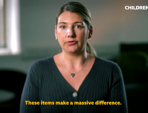 Gemma Walker talking to a screen with the words 'These items make a massive difference'